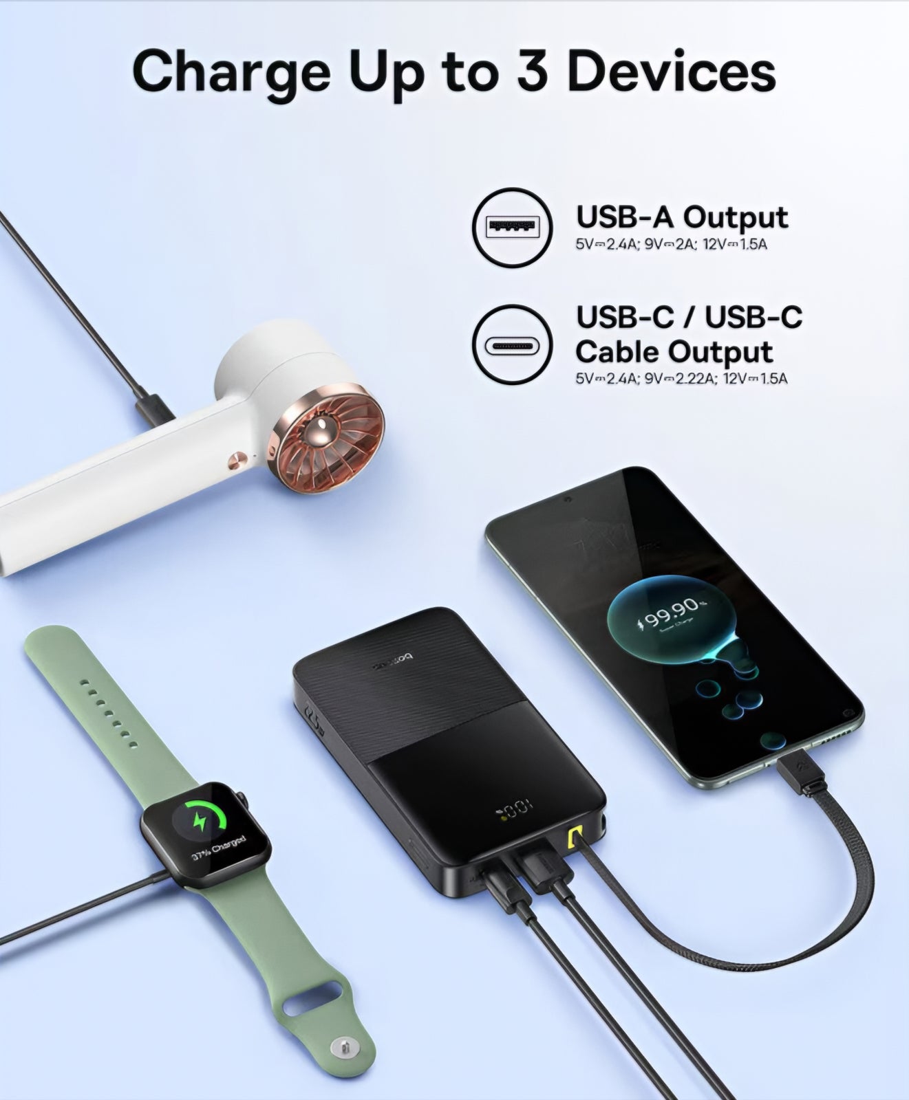 Extern batteri Baseus EnerFill Bipow2 Pro, 10000mAh, 22.5W, QC + PD, 1 x USB-A - 2 x USB-C, Svart E0027600