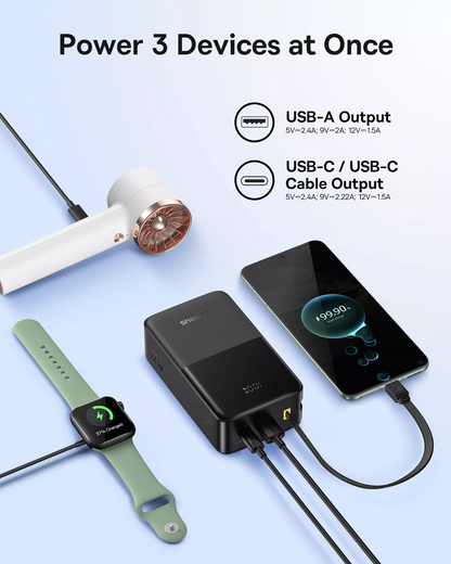 Extern batteri Baseus EnerFill Bipow2 Pro, 30000mAh, 22.5W, QC + PD, 1 x USB-A - 2 x USB-C, Svart E0028100