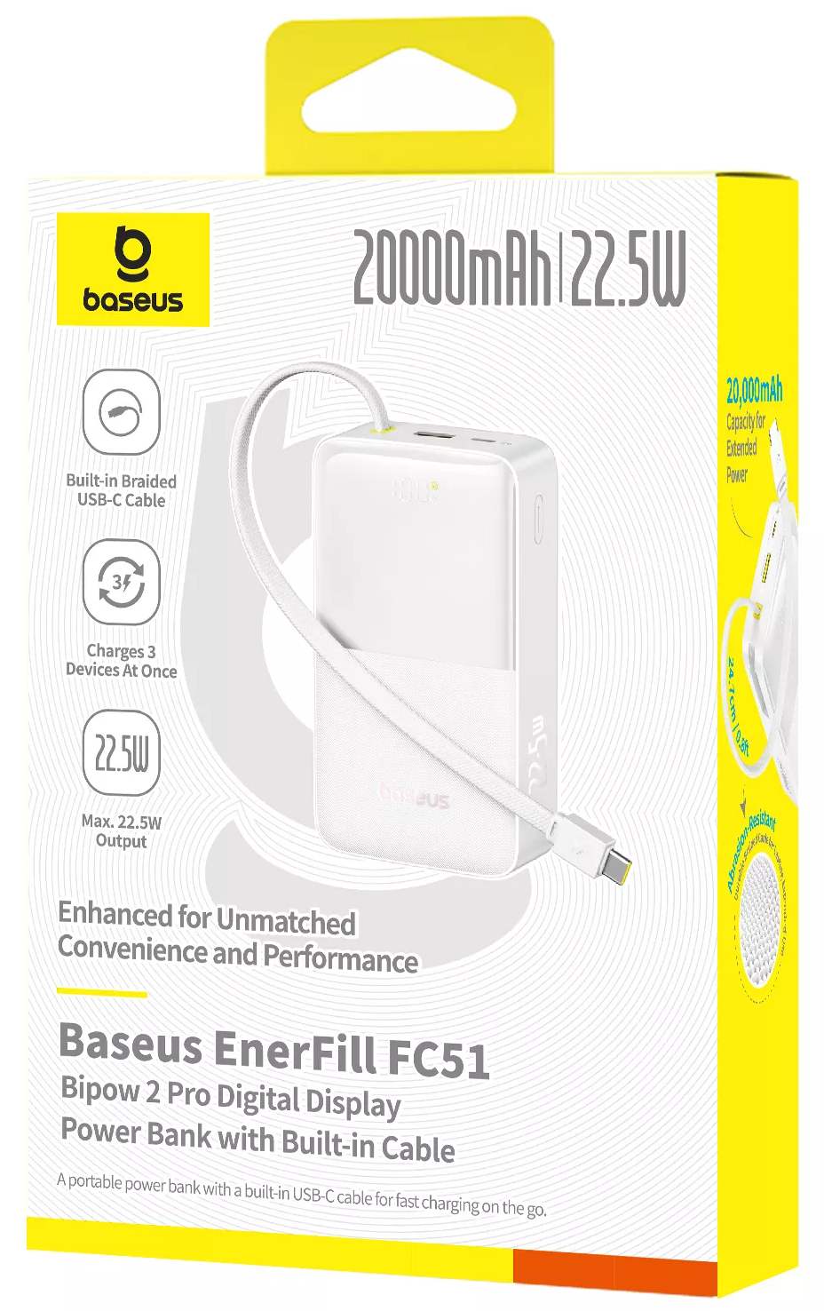 Extern batteri Baseus EnerFill Bipow2 Pro, 20000mAh, 22.5W, QC + PD, 1 x USB-A - 2 x USB-C, Vit E0027700