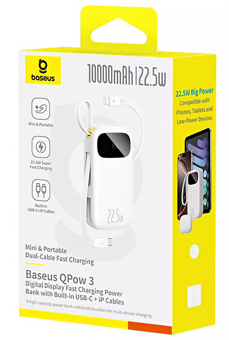 Externt batteri Baseus EnerFill FC31, 10000mAh, 22,5W, QC + PD, 1 x Lightning - 1 x USB-A - 2 x USB-C, Vit P10082106213-00