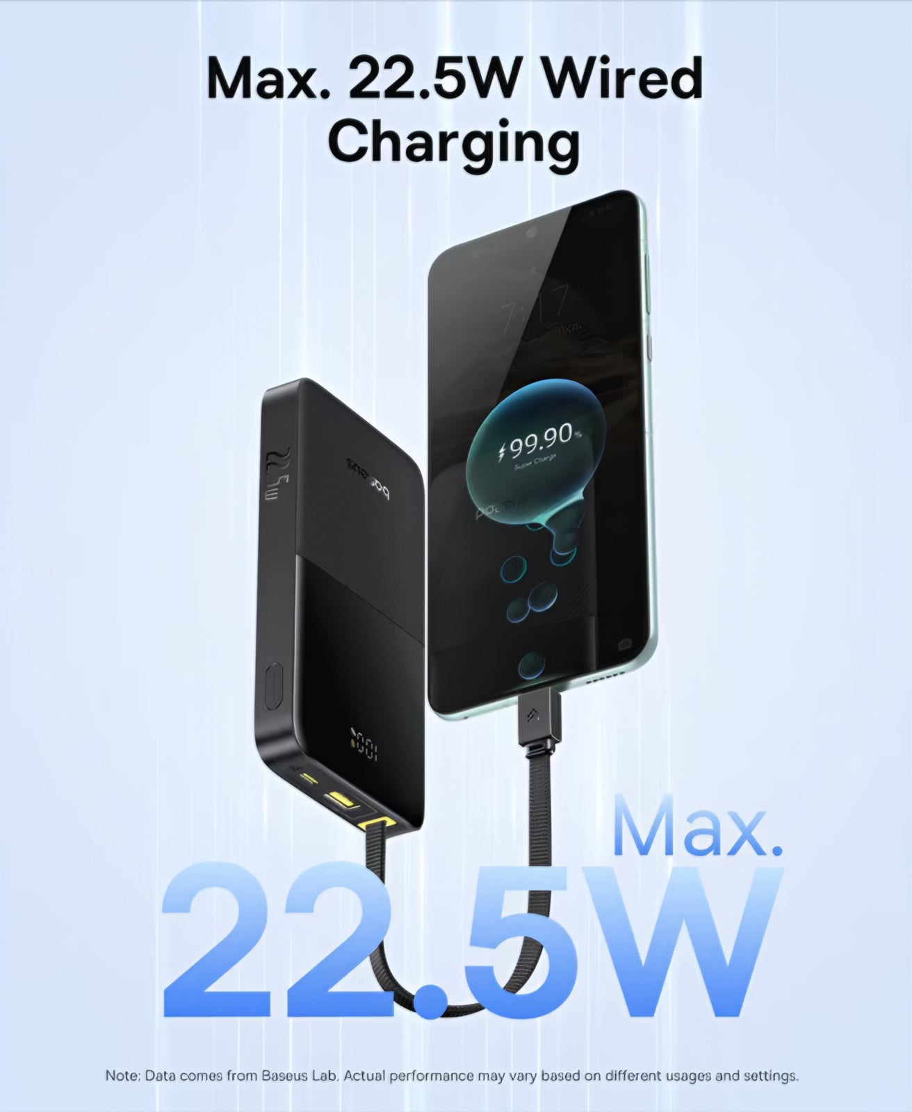 Extern batteri Baseus EnerFill Bipow2 Pro, 10000mAh, 22.5W, QC + PD, 1 x USB-A - 2 x USB-C, Svart E0027600