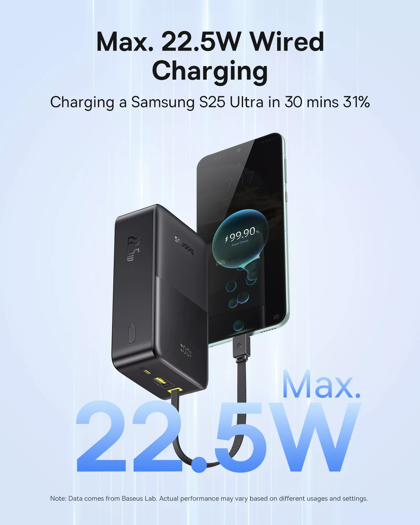 Extern batteri Baseus EnerFill Bipow2 Pro, 30000mAh, 22.5W, QC + PD, 1 x USB-A - 2 x USB-C, Svart E0028100