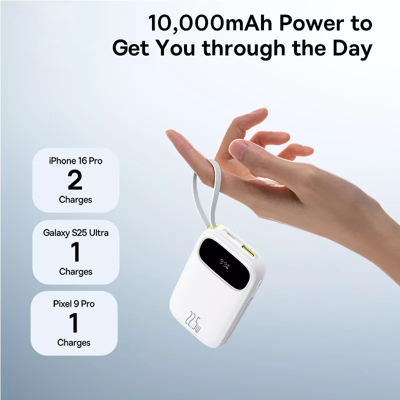 Externt batteri Baseus EnerFill FC31, 10000mAh, 22,5W, QC + PD, 1 x Lightning - 1 x USB-A - 2 x USB-C, Vit P10082106213-00