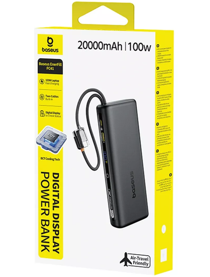 Extern batteri Baseus EnerFill FC41, 20000mAh, 100W, QC + PD, 1 x USB-A - 3 x USB-C, Svart E0028N03