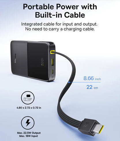 Extern batteri Baseus EnerFill Bipow2 Pro, 10000mAh, 22.5W, QC + PD, 1 x USB-A - 2 x USB-C, Svart E0027600