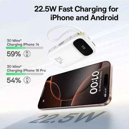 Externt batteri Baseus EnerFill FC31, 10000mAh, 22,5W, QC + PD, 1 x Lightning - 1 x USB-A - 2 x USB-C, Vit P10082106213-00