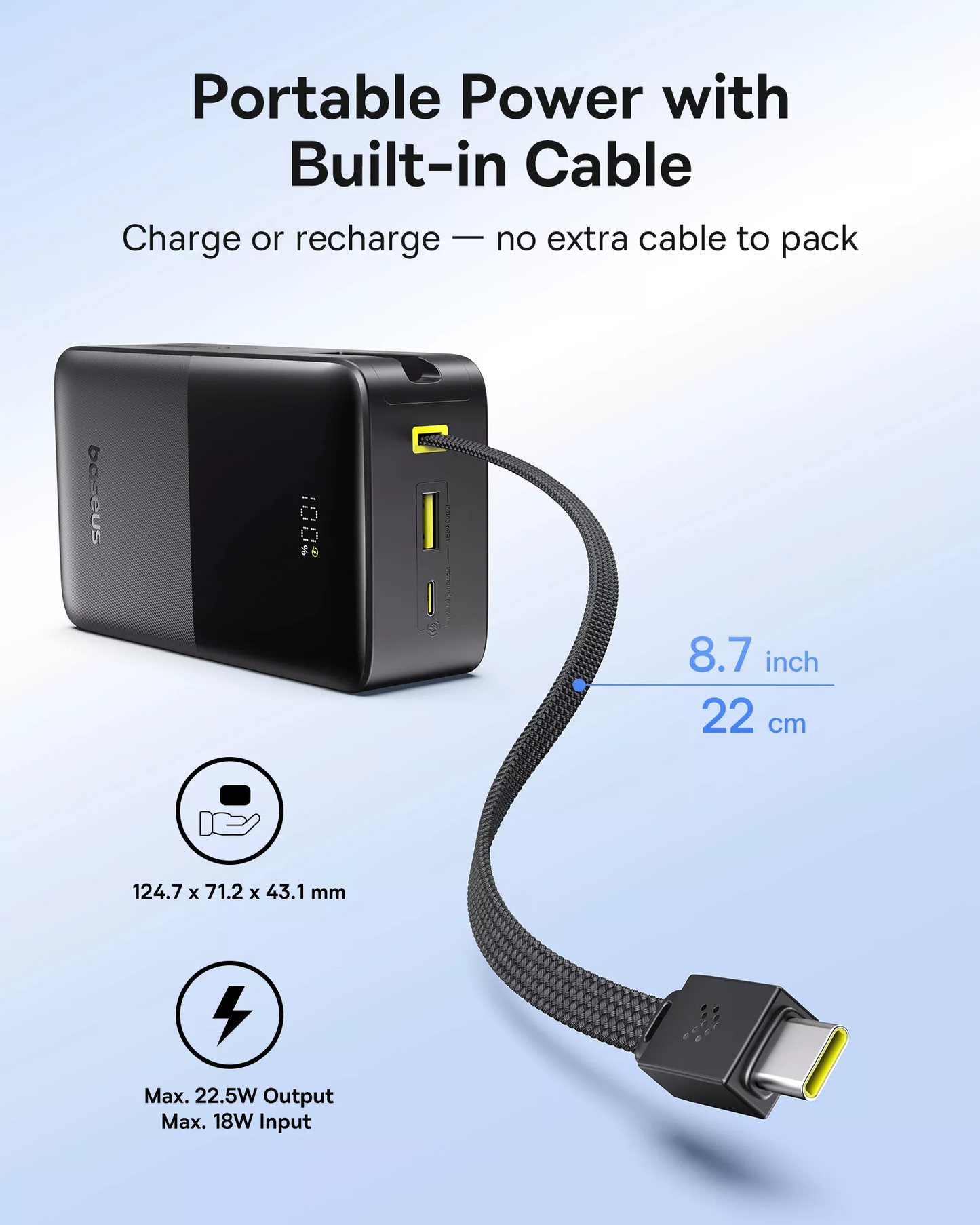 Extern batteri Baseus EnerFill Bipow2 Pro, 30000mAh, 22.5W, QC + PD, 1 x USB-A - 2 x USB-C, Svart E0028100