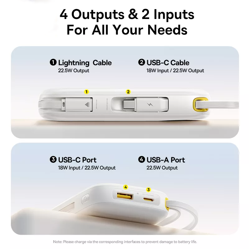 Externt batteri Baseus EnerFill FC31, 10000mAh, 22,5W, QC + PD, 1 x Lightning - 1 x USB-A - 2 x USB-C, Vit P10082106213-00