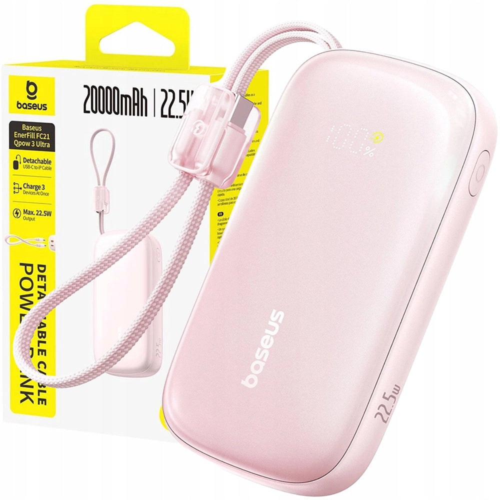 Extern batteri Baseus EnerFill FC21 Qpow 3 Ultra, 20000mAh, 22.5W, QC + PD, 1 x USB-A - 1 x USB-C, Rosa E0027M02