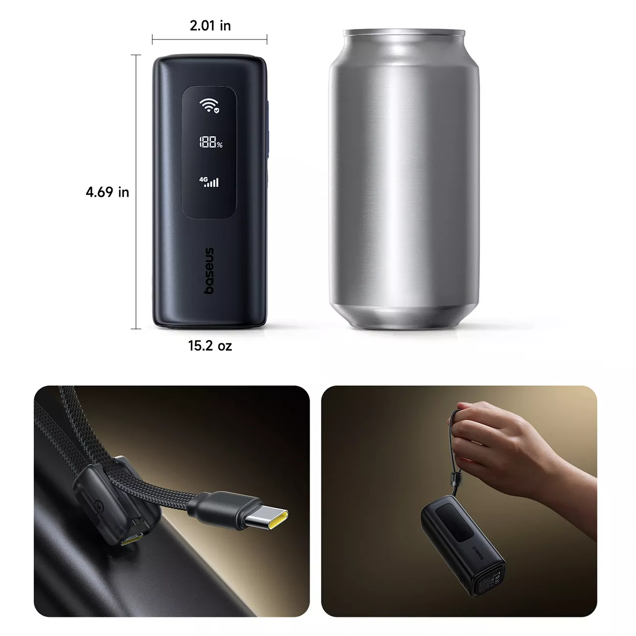 Extern batteri Baseus EnerGeek GX11, 20000mAh, 67W, QC + PD, 1 x USB-A - 2 x USB-C, Svart E0025701