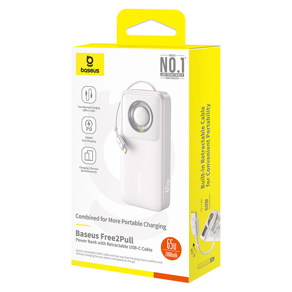 Extern batteri Baseus Free2Pull, 20000mAh, 65W, PD, 2 x USB-C, Grå P10073700843-00