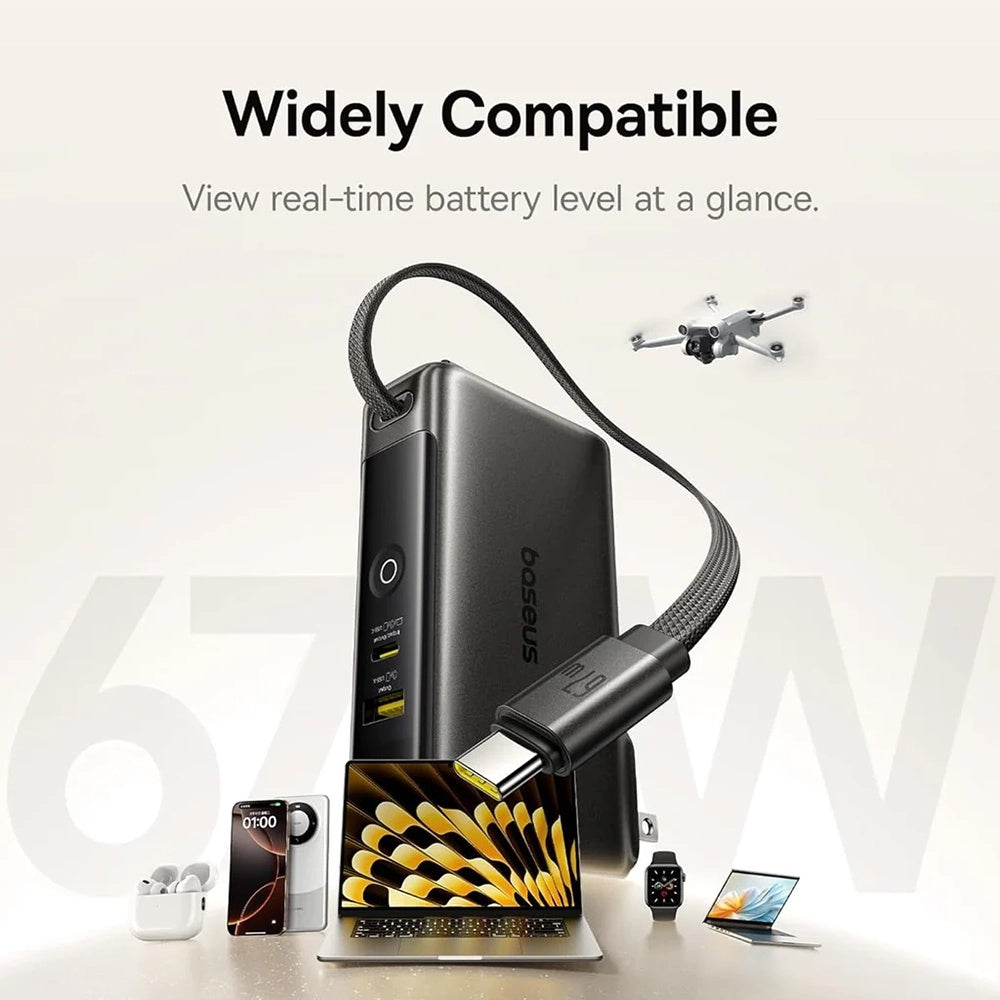Baseus Nomos NT11 Omni US External Battery, 10000mAh, 67W, QC + PD, 1 x USB-A - 2 x USB-C, Black P10078807123-00