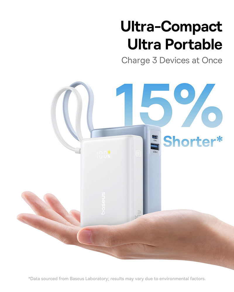 Extern batteri Baseus PicoGo, 10000mAh, 45W, QC + PD, 1 x USB-A - 2 x USB-C, Vit P10076803213-00