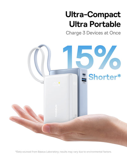 Extern batteri Baseus PicoGo, 10000mAh, 45W, QC + PD, 1 x USB-A - 2 x USB-C, Vit P10076803213-00