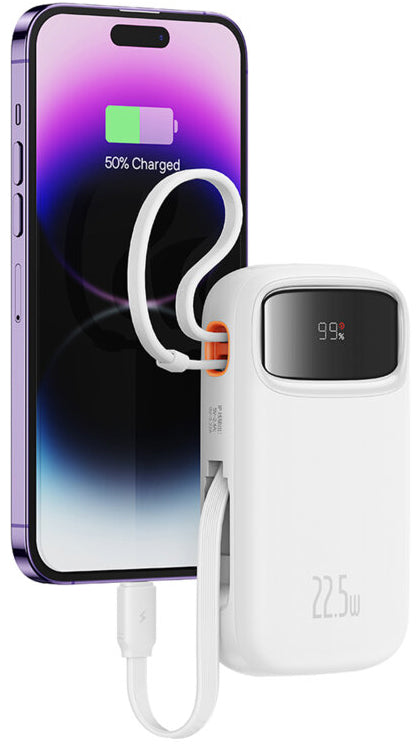 Baseus Qpow2 External Battery, 10000mAh, 22.5W, QC + PD, 1 x Lightning - 1 x USB-A - 2 x USB-C, White P10055003223-00