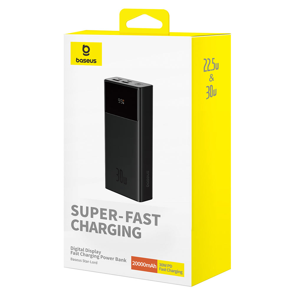 Baseus Star Lord External Battery, 20000mAh, 30W, QC + PD, 1 x USB-C - 2 x USB-A, Black P10022904113-00