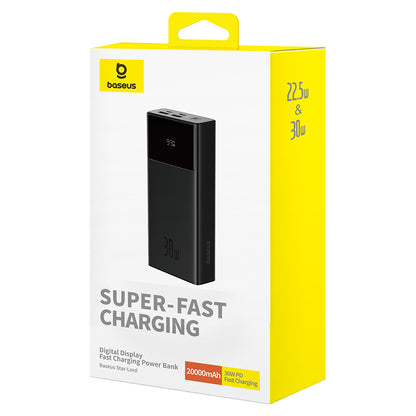 Baseus Star Lord External Battery, 20000mAh, 30W, QC + PD, 1 x USB-C - 2 x USB-A, Black P10022904113-00