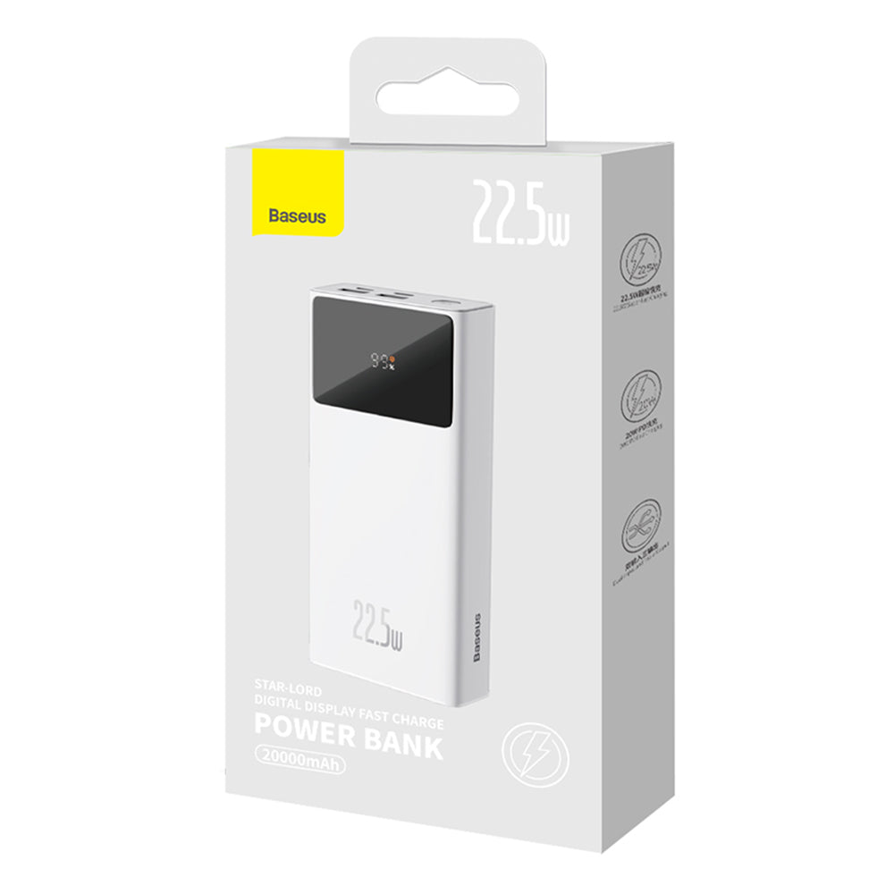 Extern batteri Baseus Star Lord, 20000mAh, 22.5W, QC + PD, 1 x USB-C - 2 x USB-A, Vit PPXJ080002