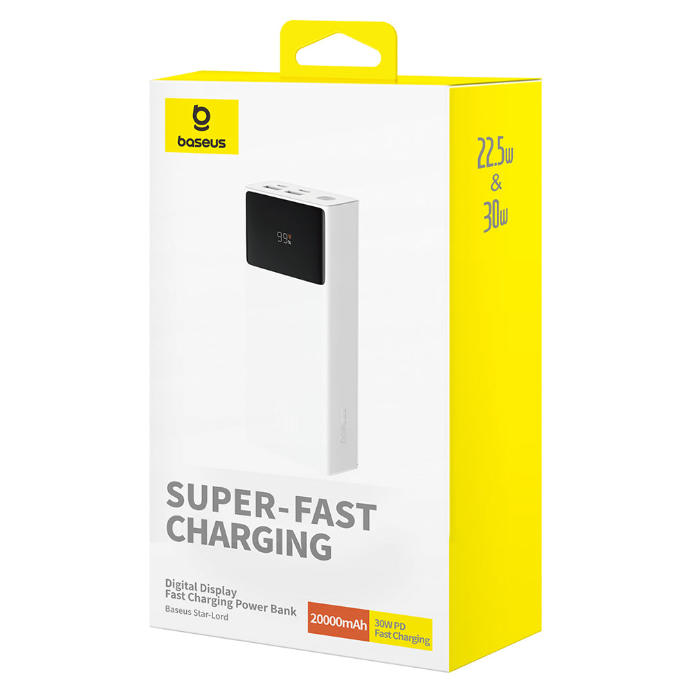 Extern batteri Baseus Star Lord, 20000mAh, 30W, QC + PD, 1 x USB-C - 2 x USB-A, Vit P10022904213-00