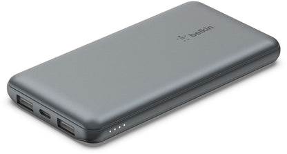 Belkin BoostCharge Extern Batteri, 10000mAh, 15W, 1 x USB-C - 2 x USB-A, Grå BPB011btGY