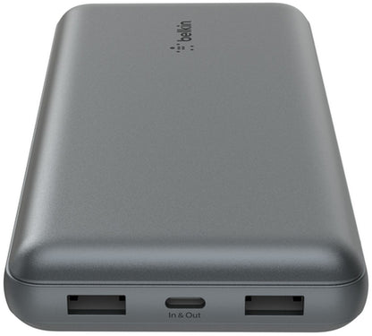 Belkin BoostCharge Pro Extern Batteri, 20000mAh, 15W, 1 x USB-C - 2 x USB-A, Grå BPB012btGY