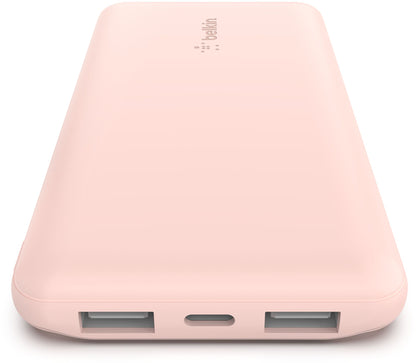 Belkin BoostCharge Extern Batteri, 10000mAh, 15W, 1 x USB-C - 2 x USB-A, Rosa BPB011btRG