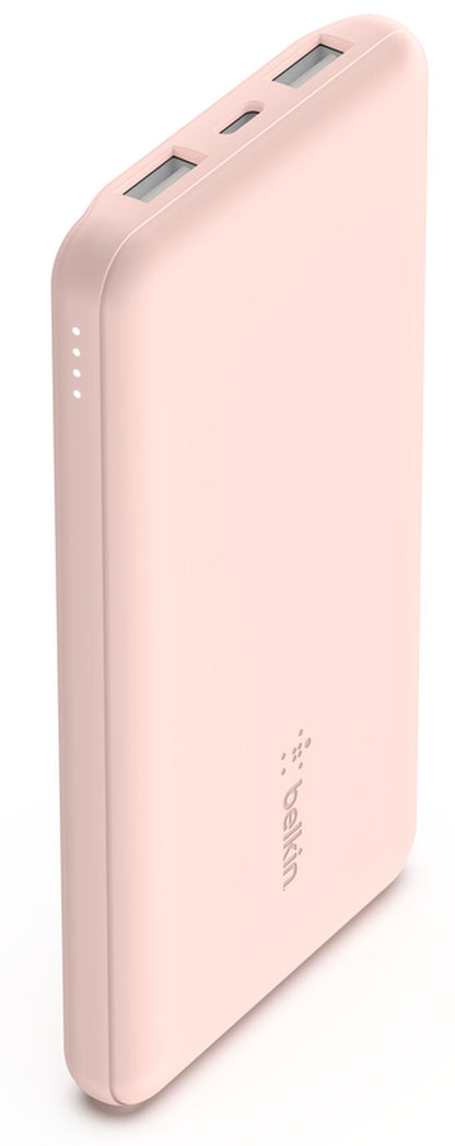 Belkin BoostCharge Extern Batteri, 10000mAh, 15W, 1 x USB-C - 2 x USB-A, Rosa BPB011btRG