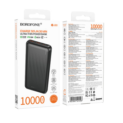Extern batteri Borofone BJ80A Clever, 10000mAh, 22.5W, QC + PD, 1 x USB-C - 2 x USB-A, Svart