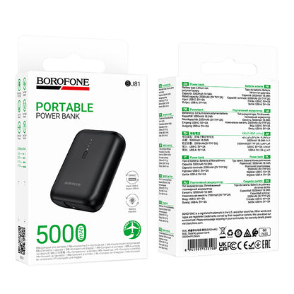 Borofone BJ81 Stability Extern Batteri, 5000mAh, 10W, 1 x USB-A, Svart