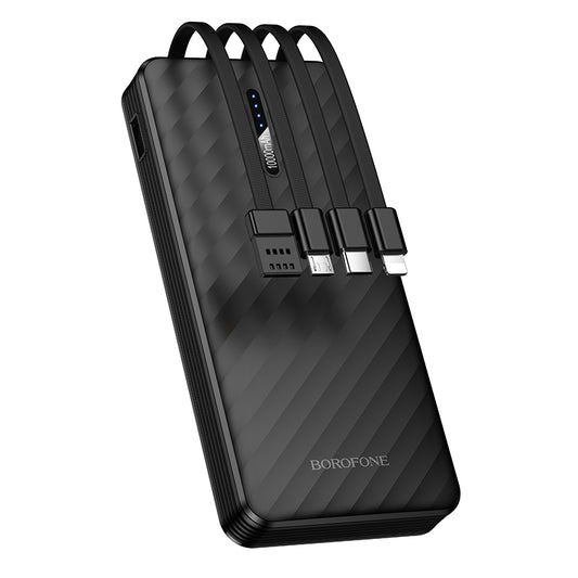 Borofone BJ84 Smooth Extern Batteri, 10000mAh, 10W, 1 x Lightning - 1 x microUSB - 1 x USB-A - 1 x USB-C, Svart