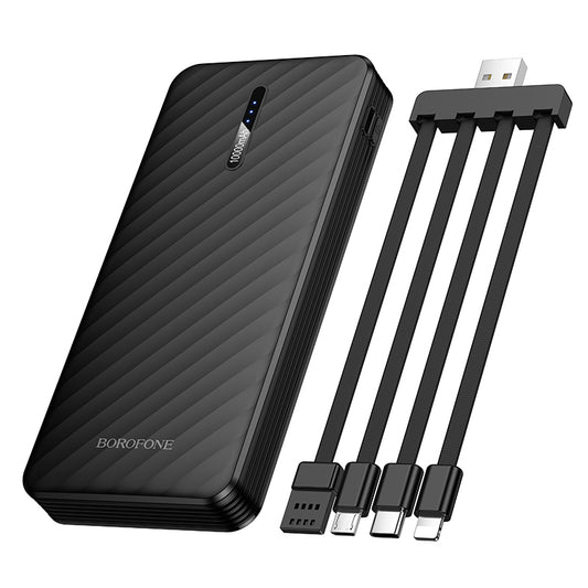 Borofone BJ84 Smooth Extern Batteri, 10000mAh, 10W, 1 x Lightning - 1 x microUSB - 1 x USB-A - 1 x USB-C, Svart