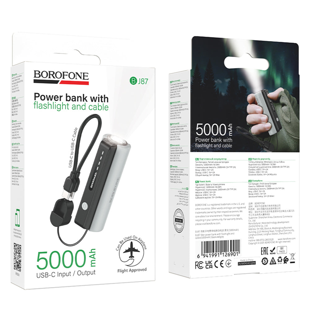 Borofone BJ87 Star Extern Batteri, 5000mAh, 10W, 1 x USB-C, Grå