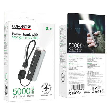 Borofone BJ87 Star Extern Batteri, 5000mAh, 10W, 1 x USB-C, Grå