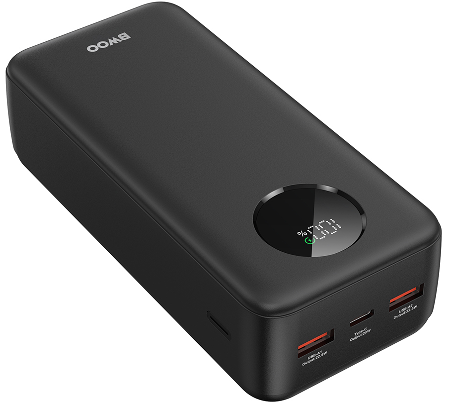 Extern batteri BWOO BO-P64, 30000mAh, 22.5W, QC + PD, 1 x USB-C - 2 x USB-A, Svart