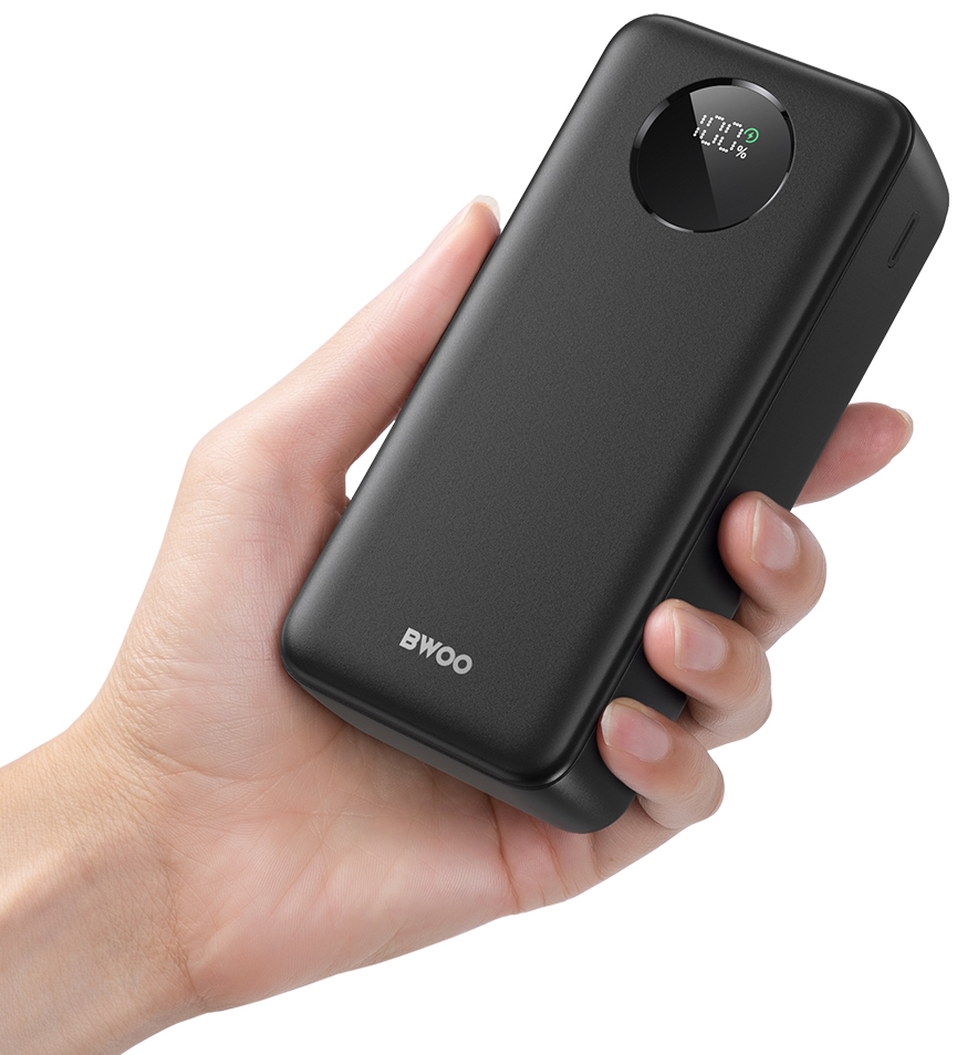 Extern batteri BWOO BO-P64, 30000mAh, 22.5W, QC + PD, 1 x USB-C - 2 x USB-A, Svart