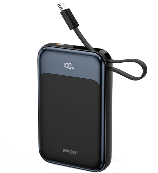 Trådlös Extern Batteri BWOO BO-P80, 10000mAh, 22,5W, PD + FQI, 1 x QI - 2 x USB-C, Svart