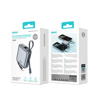 Extern batteri BWOO BO-P74, 10000mAh, 22.5W, PD, 1 x Lightning - 2 x USB-C, Svart