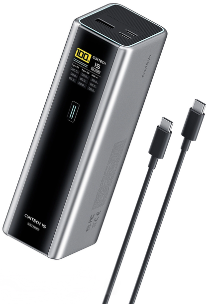 Extern batteri Cuktech, 20000mAh, 210W, QC + PD, 1 x USB-A - 2 x USB-C, Grå CKPB200UGLGR