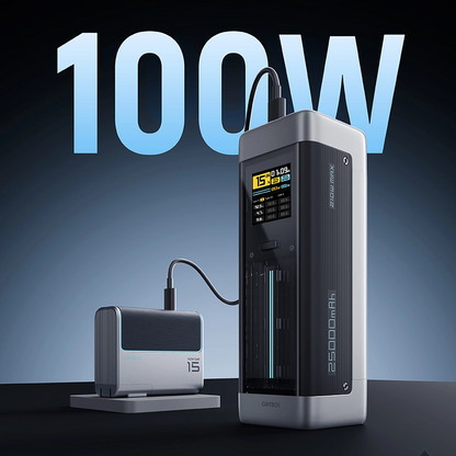 Extern batteri Cuktech, 25000mAh, 210W, QC + PD, 1 x USB-A - 2 x USB-C, Svart CUK00P23GLBK