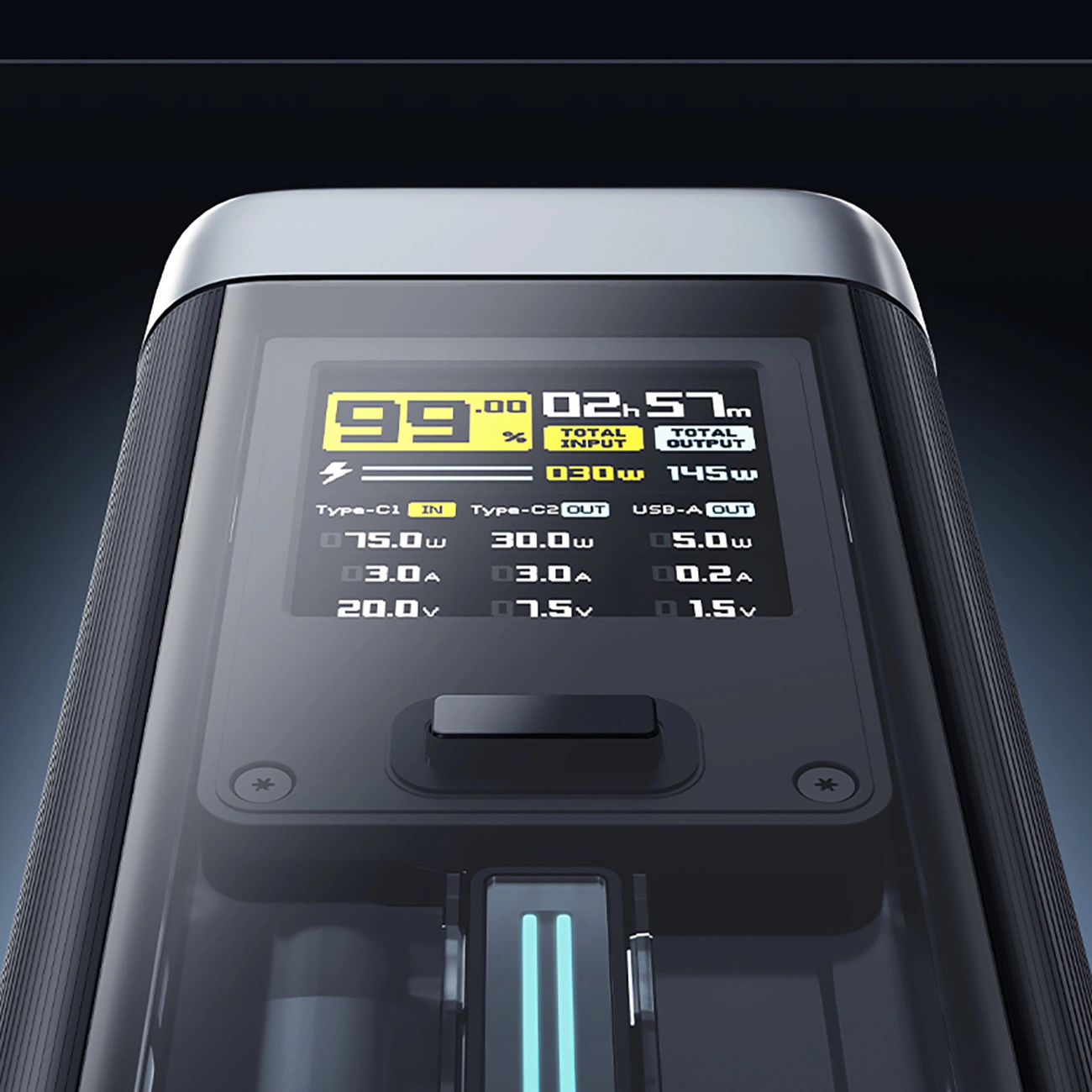 Extern batteri Cuktech, 25000mAh, 210W, QC + PD, 1 x USB-A - 2 x USB-C, Svart CUK00P23GLBK