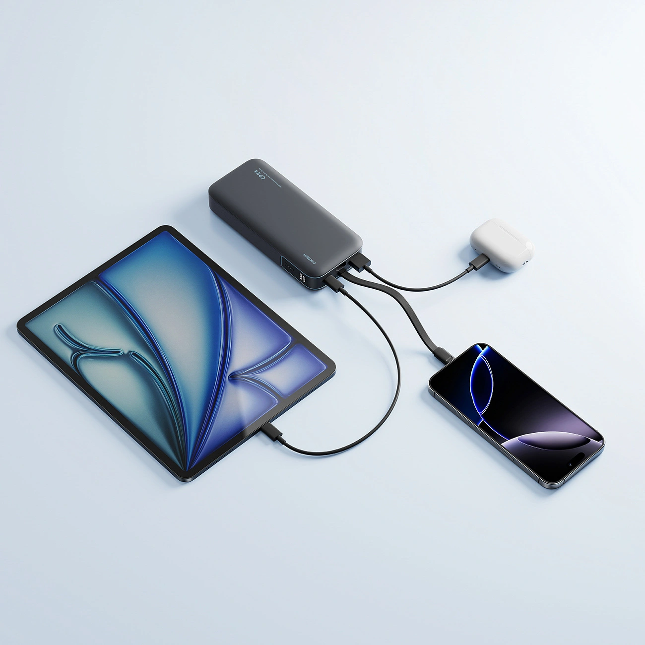 Extern batteri Cuktech LPB200N, 20000mAh, 40W, QC + PD, 1 x USB-A - 2 x USB-C, Svart