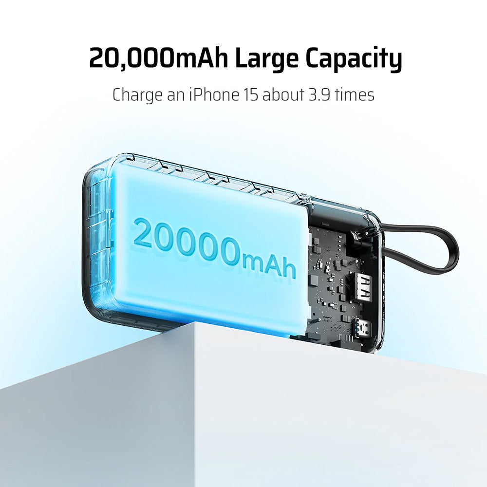 Extern batteri Cuktech LPB200N, 20000mAh, 45W, QC + PD, 1 x USB-A - 2 x USB-C, Vit CUKP200NGLLG