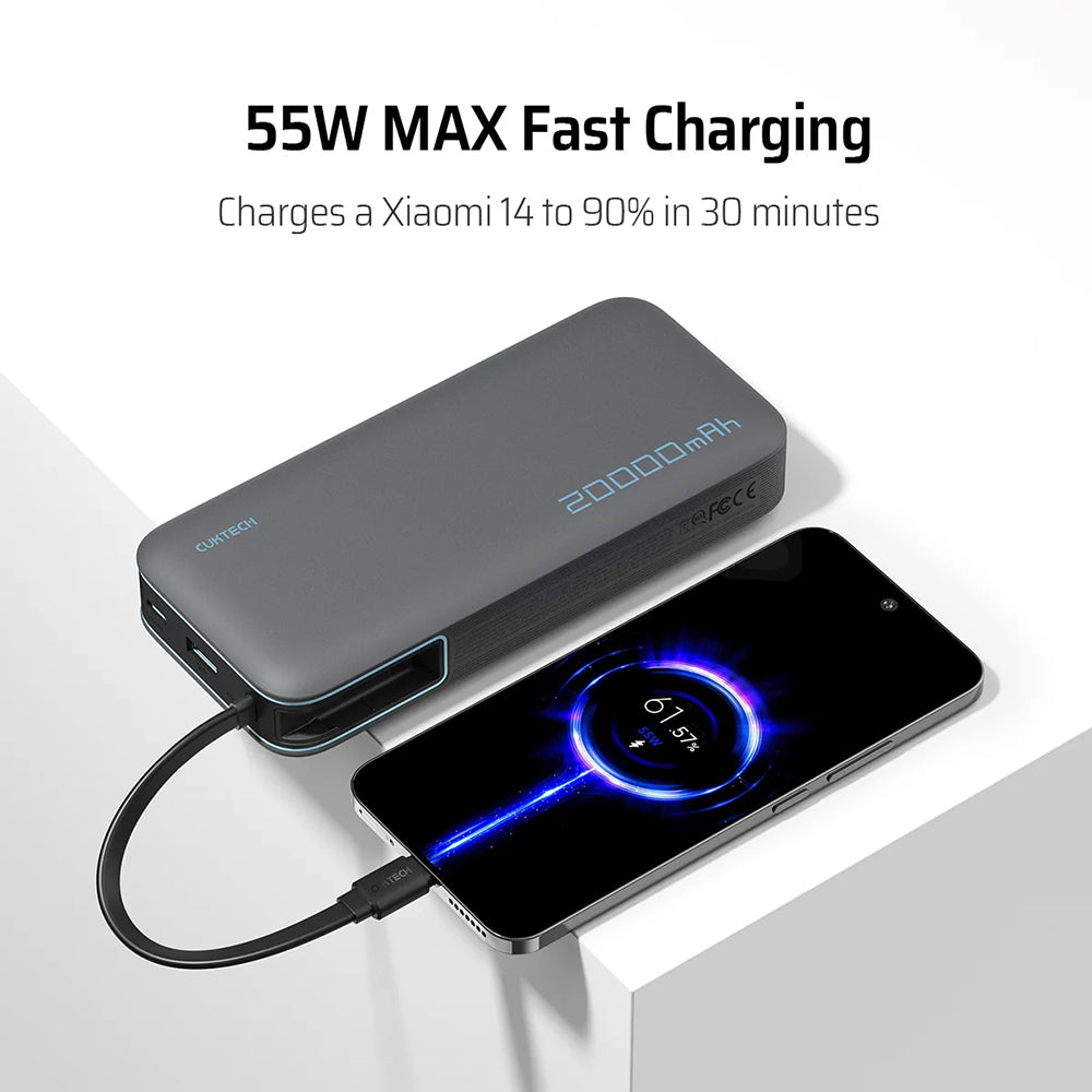 Extern batteri Cuktech LPB200N, 20000mAh, 45W, QC + PD, 1 x USB-A - 2 x USB-C, Vit CUKP200NGLLG