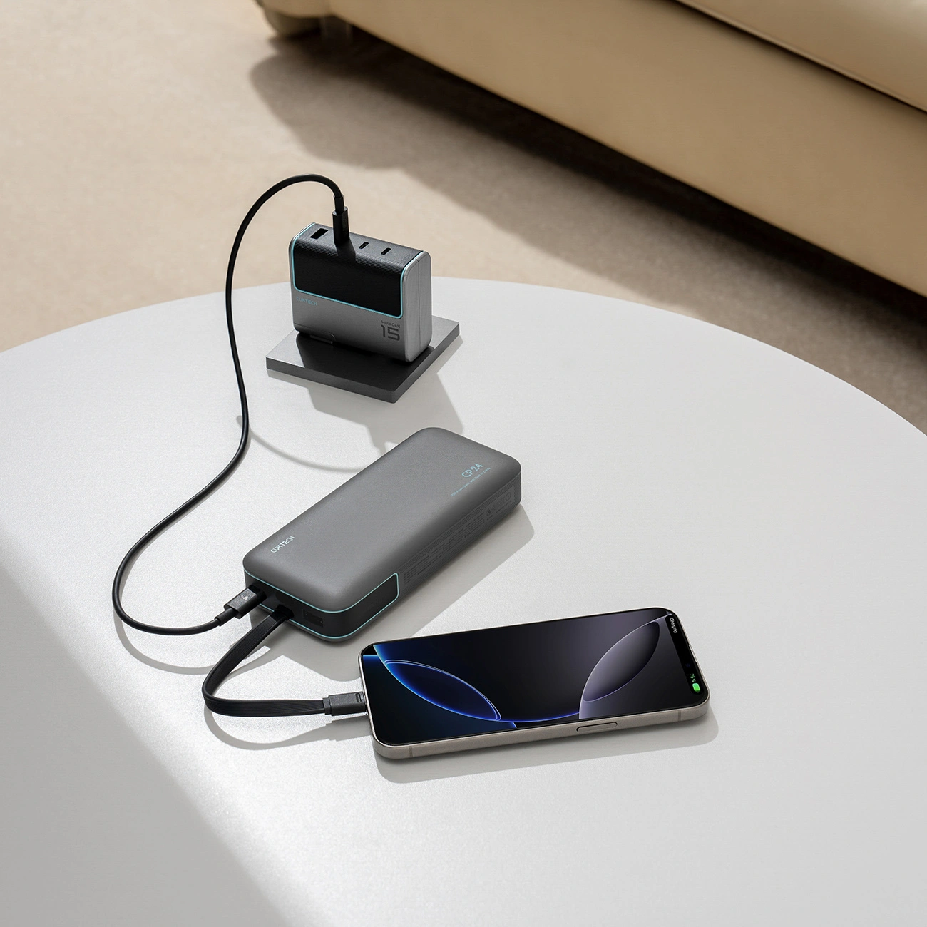 Extern batteri Cuktech LPB200N, 20000mAh, 40W, QC + PD, 1 x USB-A - 2 x USB-C, Svart