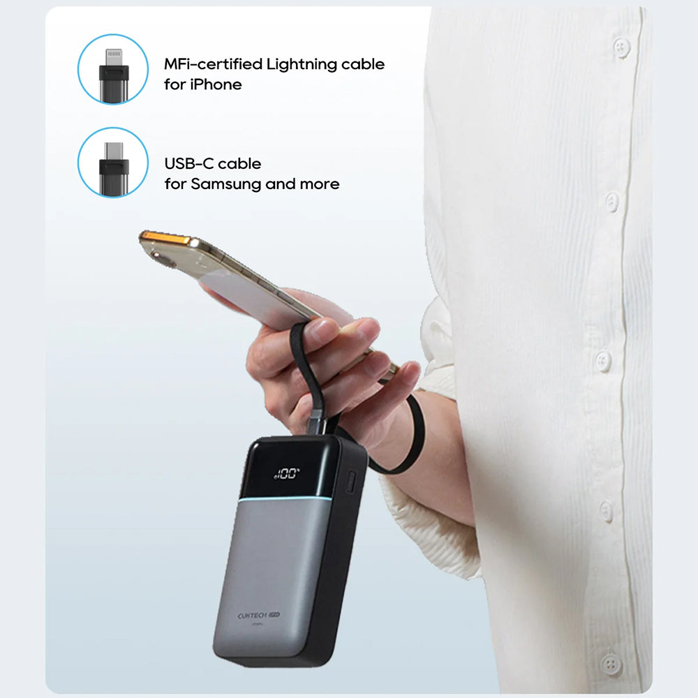 Extern batteri Cuktech LPB200NL, 20000mAh, 40W, QC + PD, 1 x Lightning - 1 x USB-A - 2 x USB-C, Grå CKB200NLGLGY