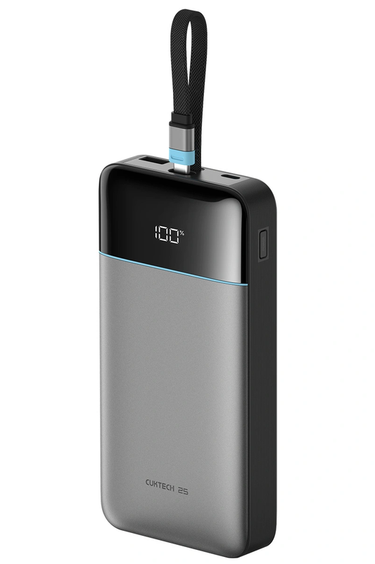 Extern batteri Cuktech LPB252N, 25000mAh, 120W, QC + PD, 1 x USB-A - 2 x USB-C, Grå