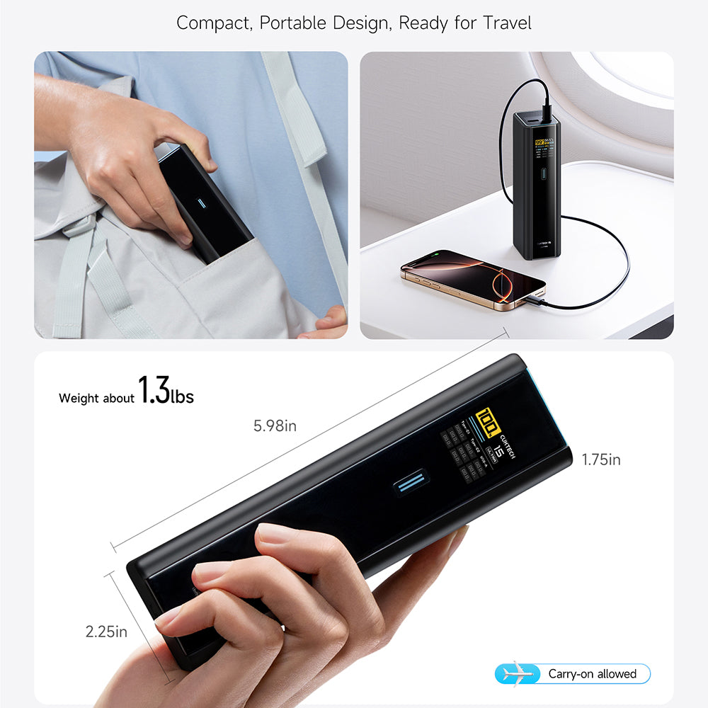 Cuktech PB200U powerbank, 20 000 mAh, 210 W, QC + PD, 1 x USB-A – 2 x USB-C, vit CKPB200UGLGR