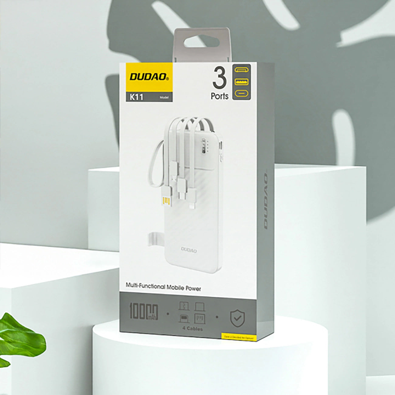 Extern batteri Dudao K11, 10000mAh, 10W, 1 x Lightning - 1 x microUSB - 1 x USB-A - 1 x USB-C, Vit