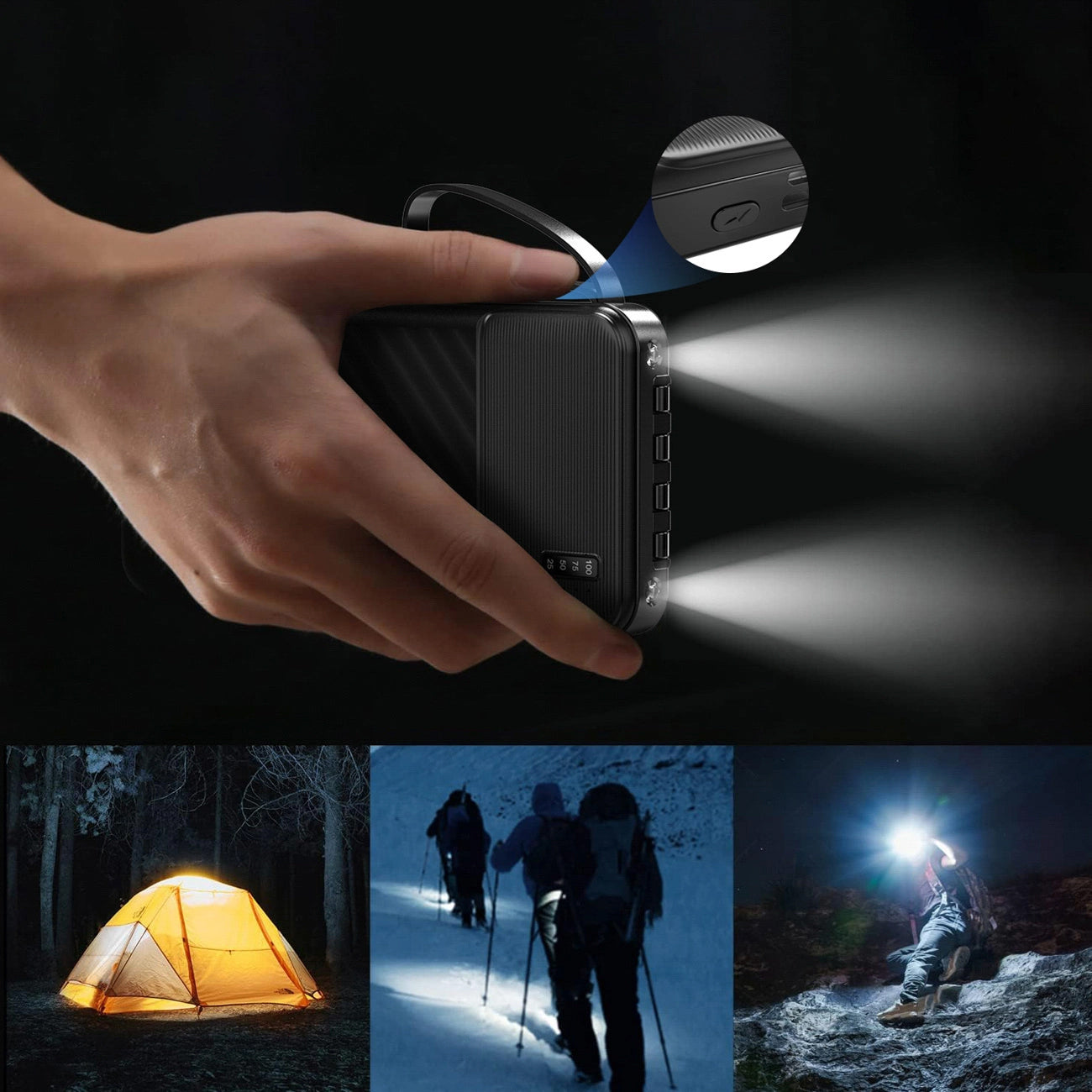 Extern batteri Dudao K11, 10000mAh, 10W, 1 x Lightning - 1 x microUSB - 1 x USB-A - 1 x USB-C, Svart