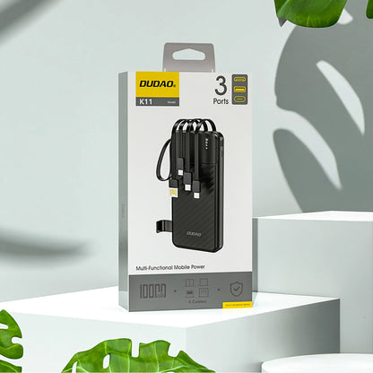 Extern batteri Dudao K11, 10000mAh, 10W, 1 x Lightning - 1 x microUSB - 1 x USB-A - 1 x USB-C, Svart